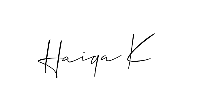 Similarly Allison_Script is the best handwritten signature design. Signature creator online .You can use it as an online autograph creator for name Haiqa K. Haiqa K signature style 2 images and pictures png