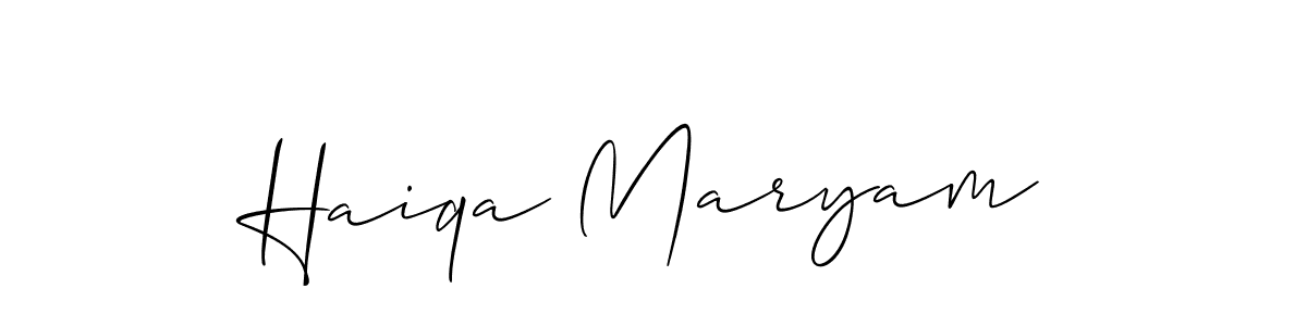 The best way (Allison_Script) to make a short signature is to pick only two or three words in your name. The name Haiqa Maryam include a total of six letters. For converting this name. Haiqa Maryam signature style 2 images and pictures png
