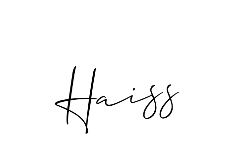 Allison_Script is a professional signature style that is perfect for those who want to add a touch of class to their signature. It is also a great choice for those who want to make their signature more unique. Get Haiss name to fancy signature for free. Haiss signature style 2 images and pictures png