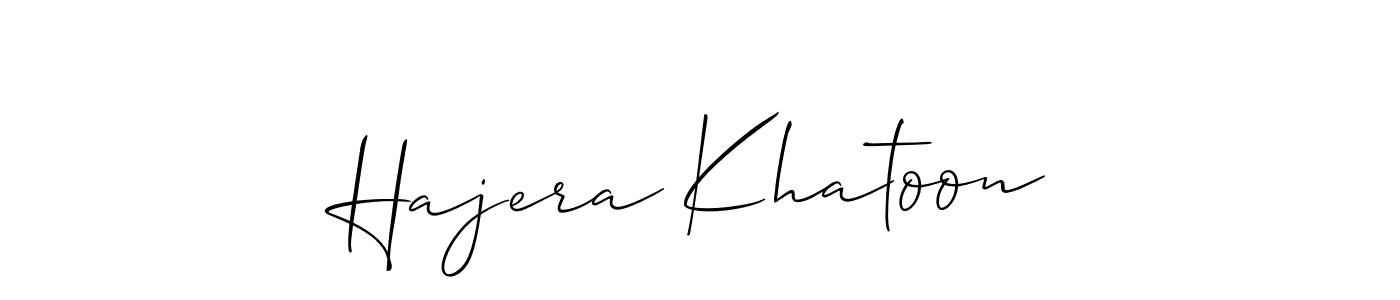 The best way (Allison_Script) to make a short signature is to pick only two or three words in your name. The name Hajera Khatoon include a total of six letters. For converting this name. Hajera Khatoon signature style 2 images and pictures png