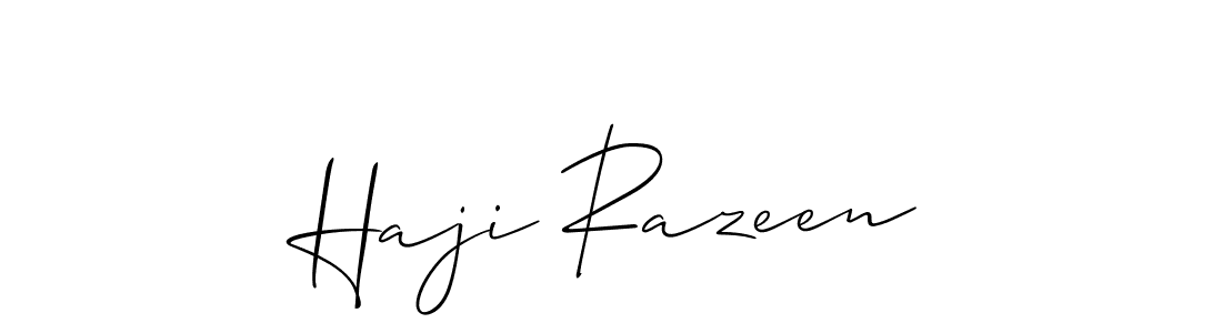 The best way (Allison_Script) to make a short signature is to pick only two or three words in your name. The name Haji Razeen include a total of six letters. For converting this name. Haji Razeen signature style 2 images and pictures png