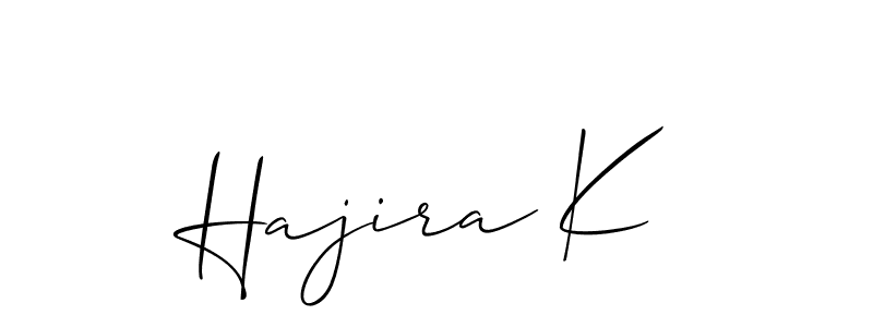 Also You can easily find your signature by using the search form. We will create Hajira K name handwritten signature images for you free of cost using Allison_Script sign style. Hajira K signature style 2 images and pictures png
