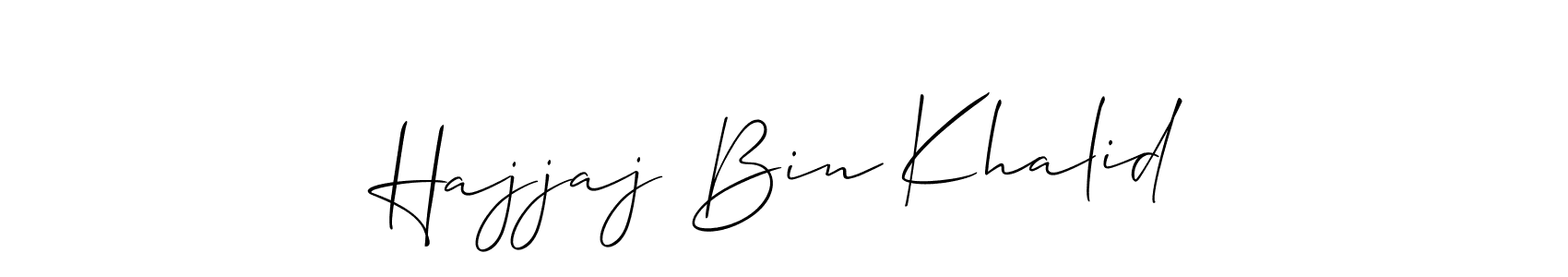 Allison_Script is a professional signature style that is perfect for those who want to add a touch of class to their signature. It is also a great choice for those who want to make their signature more unique. Get Hajjaj Bin Khalid name to fancy signature for free. Hajjaj Bin Khalid signature style 2 images and pictures png