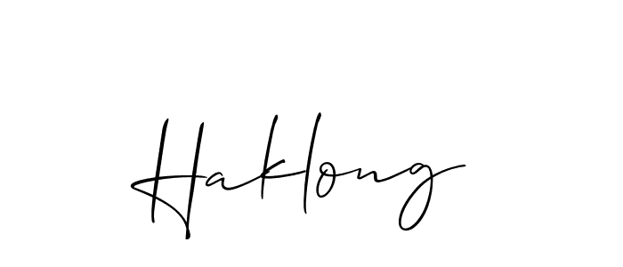 Design your own signature with our free online signature maker. With this signature software, you can create a handwritten (Allison_Script) signature for name Haklong. Haklong signature style 2 images and pictures png