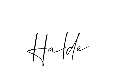 Make a beautiful signature design for name Halde. With this signature (Allison_Script) style, you can create a handwritten signature for free. Halde signature style 2 images and pictures png