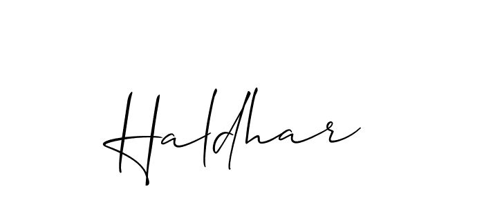 Create a beautiful signature design for name Haldhar. With this signature (Allison_Script) fonts, you can make a handwritten signature for free. Haldhar signature style 2 images and pictures png