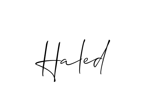Use a signature maker to create a handwritten signature online. With this signature software, you can design (Allison_Script) your own signature for name Haled. Haled signature style 2 images and pictures png