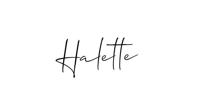 The best way (Allison_Script) to make a short signature is to pick only two or three words in your name. The name Halette include a total of six letters. For converting this name. Halette signature style 2 images and pictures png