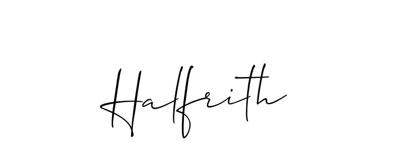 The best way (Allison_Script) to make a short signature is to pick only two or three words in your name. The name Halfrith include a total of six letters. For converting this name. Halfrith signature style 2 images and pictures png