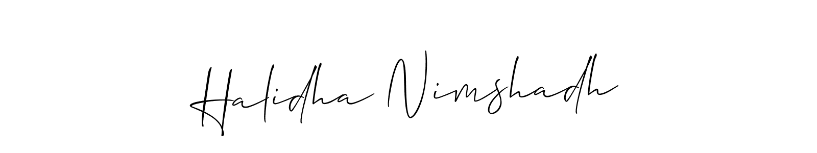 Make a short Halidha Nimshadh signature style. Manage your documents anywhere anytime using Allison_Script. Create and add eSignatures, submit forms, share and send files easily. Halidha Nimshadh signature style 2 images and pictures png