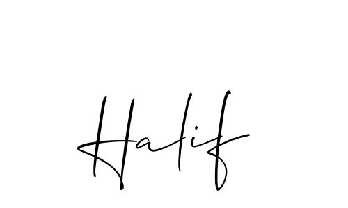 Use a signature maker to create a handwritten signature online. With this signature software, you can design (Allison_Script) your own signature for name Halif. Halif signature style 2 images and pictures png