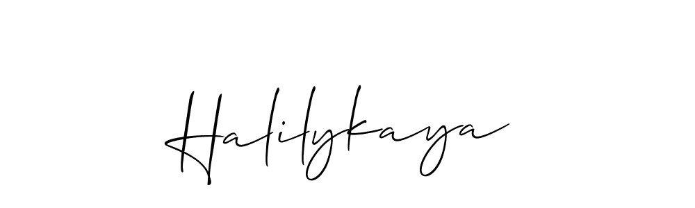 The best way (Allison_Script) to make a short signature is to pick only two or three words in your name. The name Halilykaya include a total of six letters. For converting this name. Halilykaya signature style 2 images and pictures png