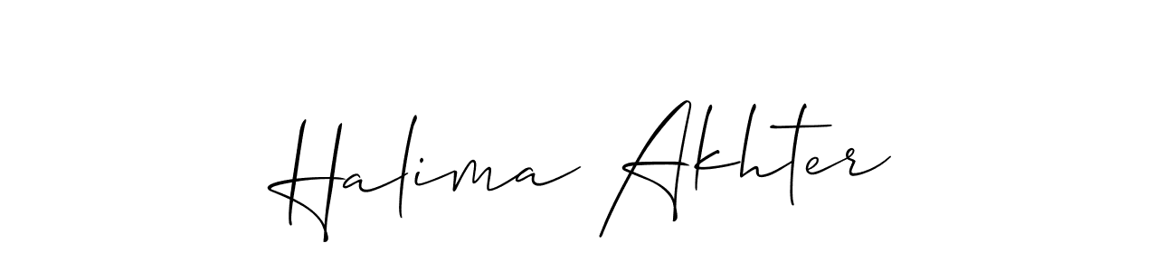 How to make Halima Akhter signature? Allison_Script is a professional autograph style. Create handwritten signature for Halima Akhter name. Halima Akhter signature style 2 images and pictures png