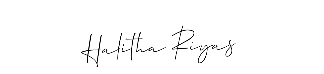 Use a signature maker to create a handwritten signature online. With this signature software, you can design (Allison_Script) your own signature for name Halitha Riyas. Halitha Riyas signature style 2 images and pictures png