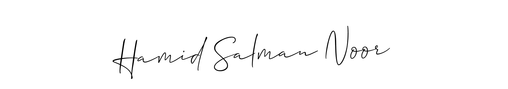 Create a beautiful signature design for name Hamid Salman Noor. With this signature (Allison_Script) fonts, you can make a handwritten signature for free. Hamid Salman Noor signature style 2 images and pictures png