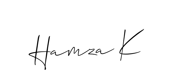 It looks lik you need a new signature style for name Hamza K. Design unique handwritten (Allison_Script) signature with our free signature maker in just a few clicks. Hamza K signature style 2 images and pictures png