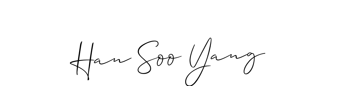 Also You can easily find your signature by using the search form. We will create Han Soo Yang name handwritten signature images for you free of cost using Allison_Script sign style. Han Soo Yang signature style 2 images and pictures png