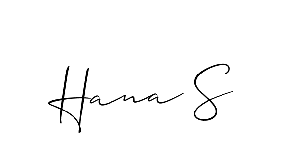 The best way (Allison_Script) to make a short signature is to pick only two or three words in your name. The name Hana S include a total of six letters. For converting this name. Hana S signature style 2 images and pictures png