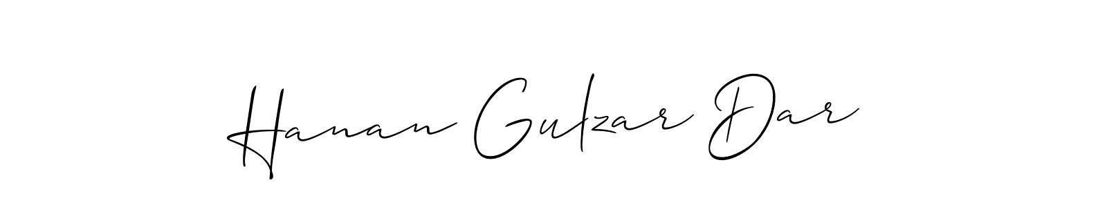 Make a short Hanan Gulzar Dar signature style. Manage your documents anywhere anytime using Allison_Script. Create and add eSignatures, submit forms, share and send files easily. Hanan Gulzar Dar signature style 2 images and pictures png