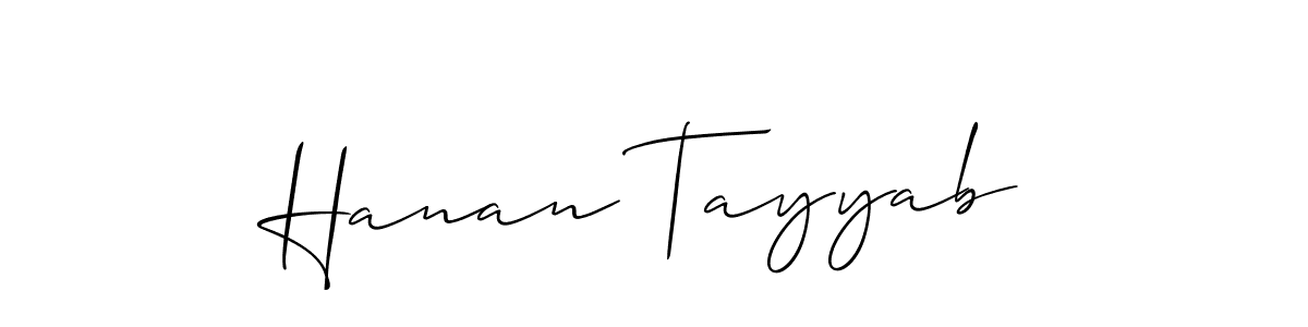 Create a beautiful signature design for name Hanan Tayyab. With this signature (Allison_Script) fonts, you can make a handwritten signature for free. Hanan Tayyab signature style 2 images and pictures png