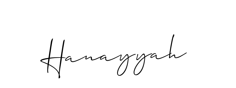 Use a signature maker to create a handwritten signature online. With this signature software, you can design (Allison_Script) your own signature for name Hanayyah. Hanayyah signature style 2 images and pictures png