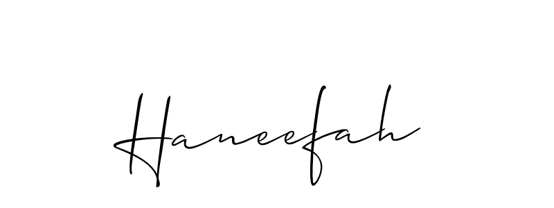 The best way (Allison_Script) to make a short signature is to pick only two or three words in your name. The name Haneefah include a total of six letters. For converting this name. Haneefah signature style 2 images and pictures png