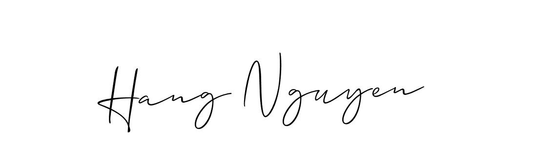 The best way (Allison_Script) to make a short signature is to pick only two or three words in your name. The name Hang Nguyen include a total of six letters. For converting this name. Hang Nguyen signature style 2 images and pictures png