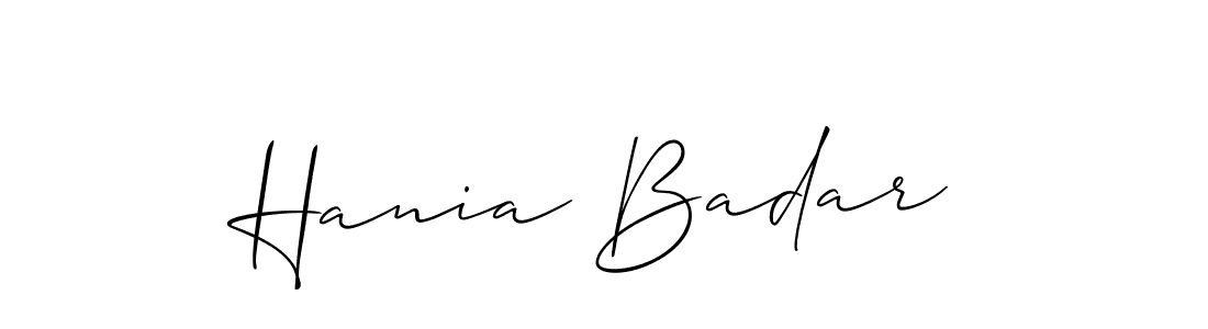 Use a signature maker to create a handwritten signature online. With this signature software, you can design (Allison_Script) your own signature for name Hania Badar. Hania Badar signature style 2 images and pictures png