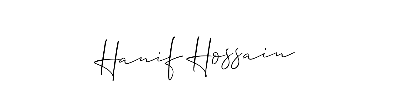 The best way (Allison_Script) to make a short signature is to pick only two or three words in your name. The name Hanif Hossain include a total of six letters. For converting this name. Hanif Hossain signature style 2 images and pictures png