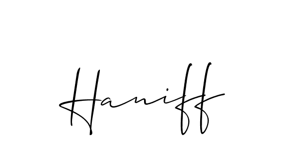 Make a beautiful signature design for name Haniff. With this signature (Allison_Script) style, you can create a handwritten signature for free. Haniff signature style 2 images and pictures png