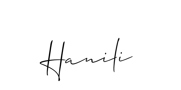 Create a beautiful signature design for name Hanili. With this signature (Allison_Script) fonts, you can make a handwritten signature for free. Hanili signature style 2 images and pictures png