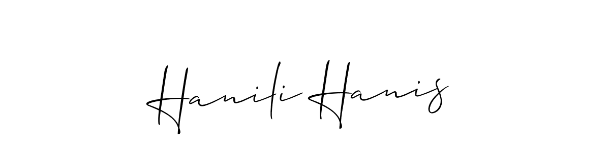 How to make Hanili Hanis name signature. Use Allison_Script style for creating short signs online. This is the latest handwritten sign. Hanili Hanis signature style 2 images and pictures png