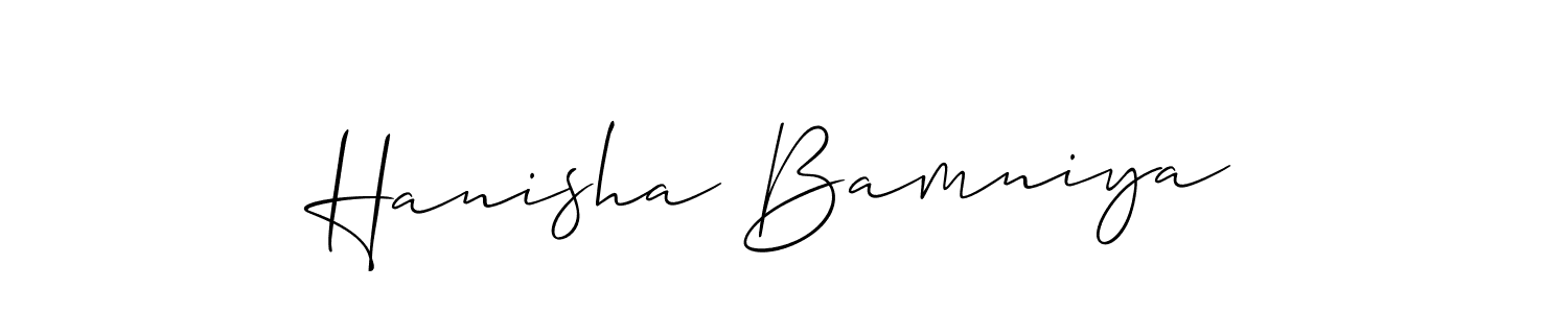 How to make Hanisha Bamniya name signature. Use Allison_Script style for creating short signs online. This is the latest handwritten sign. Hanisha Bamniya signature style 2 images and pictures png