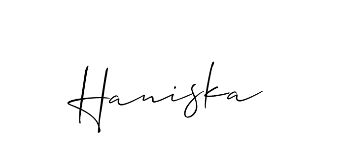 Make a beautiful signature design for name Haniska. With this signature (Allison_Script) style, you can create a handwritten signature for free. Haniska signature style 2 images and pictures png
