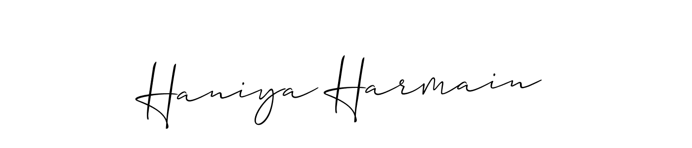 Also You can easily find your signature by using the search form. We will create Haniya Harmain name handwritten signature images for you free of cost using Allison_Script sign style. Haniya Harmain signature style 2 images and pictures png