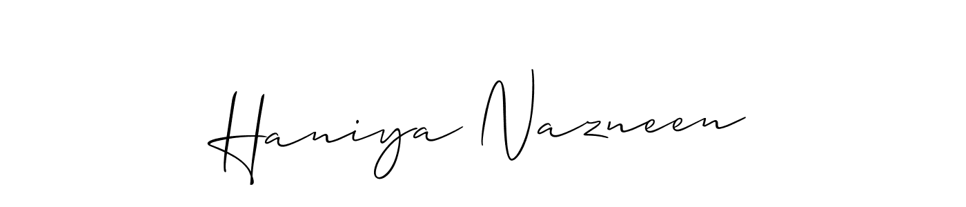 How to make Haniya Nazneen signature? Allison_Script is a professional autograph style. Create handwritten signature for Haniya Nazneen name. Haniya Nazneen signature style 2 images and pictures png