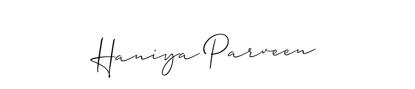 Use a signature maker to create a handwritten signature online. With this signature software, you can design (Allison_Script) your own signature for name Haniya Parveen. Haniya Parveen signature style 2 images and pictures png