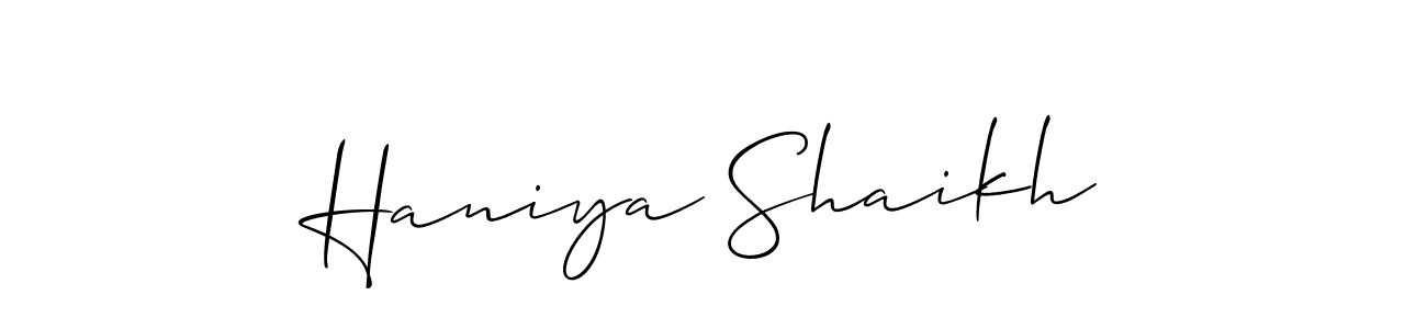 How to make Haniya Shaikh name signature. Use Allison_Script style for creating short signs online. This is the latest handwritten sign. Haniya Shaikh signature style 2 images and pictures png