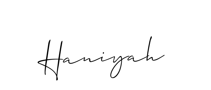 Design your own signature with our free online signature maker. With this signature software, you can create a handwritten (Allison_Script) signature for name Haniyah. Haniyah signature style 2 images and pictures png