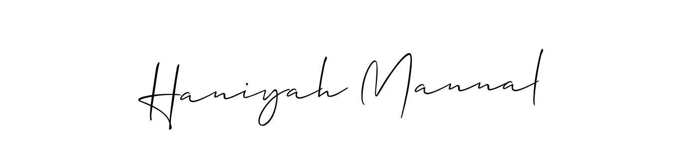 Also You can easily find your signature by using the search form. We will create Haniyah Mannal name handwritten signature images for you free of cost using Allison_Script sign style. Haniyah Mannal signature style 2 images and pictures png