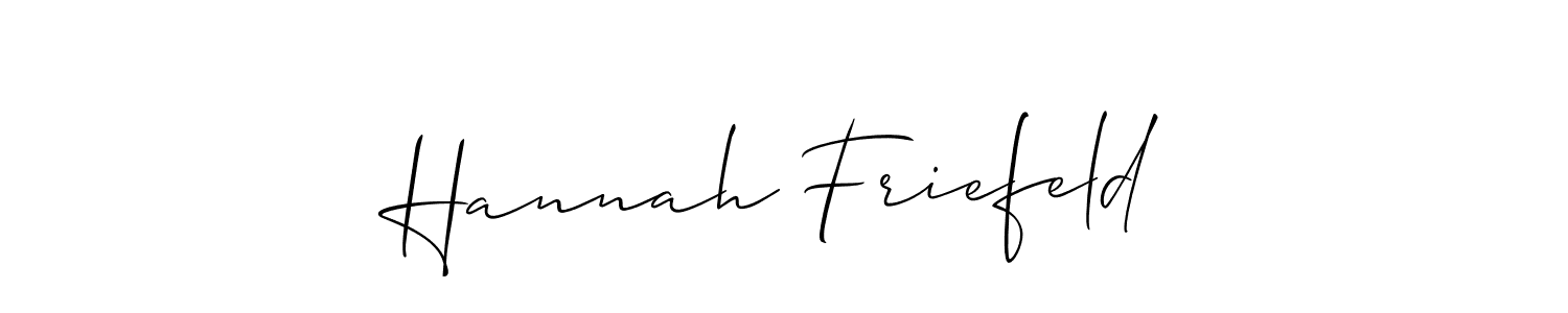 It looks lik you need a new signature style for name Hannah Friefeld. Design unique handwritten (Allison_Script) signature with our free signature maker in just a few clicks. Hannah Friefeld signature style 2 images and pictures png