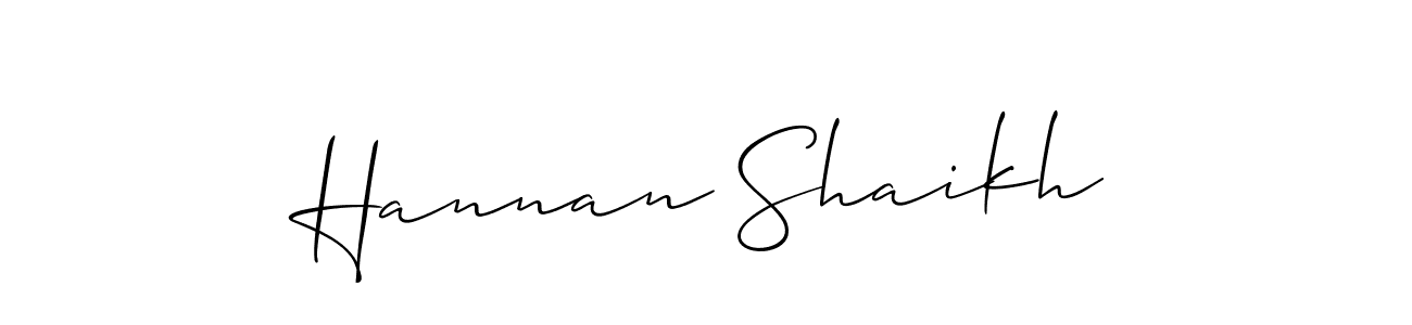 Make a beautiful signature design for name Hannan Shaikh. With this signature (Allison_Script) style, you can create a handwritten signature for free. Hannan Shaikh signature style 2 images and pictures png