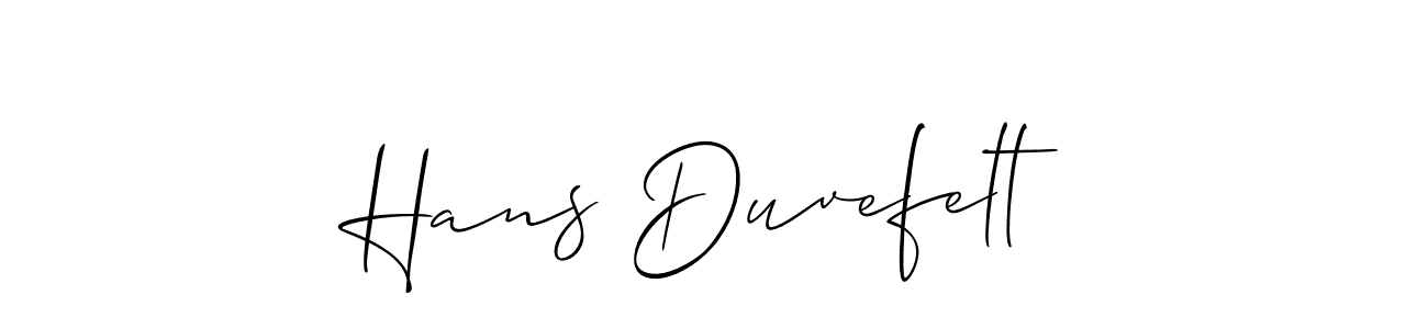 It looks lik you need a new signature style for name Hans Duvefelt. Design unique handwritten (Allison_Script) signature with our free signature maker in just a few clicks. Hans Duvefelt signature style 2 images and pictures png