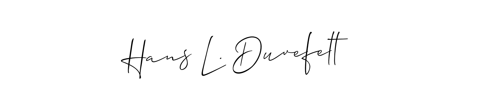 Design your own signature with our free online signature maker. With this signature software, you can create a handwritten (Allison_Script) signature for name Hans L. Duvefelt. Hans L. Duvefelt signature style 2 images and pictures png