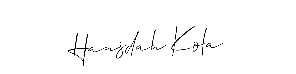 It looks lik you need a new signature style for name Hansdah Kola. Design unique handwritten (Allison_Script) signature with our free signature maker in just a few clicks. Hansdah Kola signature style 2 images and pictures png