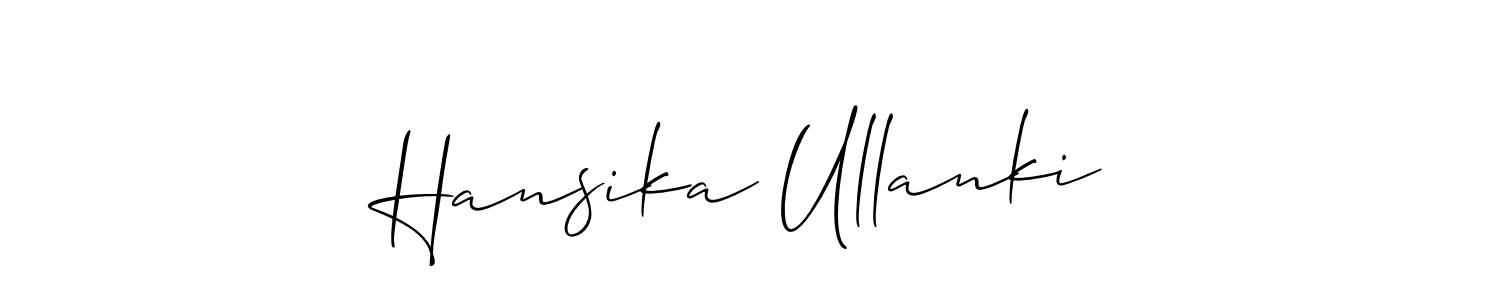 The best way (Allison_Script) to make a short signature is to pick only two or three words in your name. The name Hansika Ullanki include a total of six letters. For converting this name. Hansika Ullanki signature style 2 images and pictures png