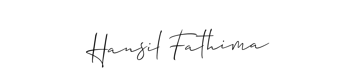 Design your own signature with our free online signature maker. With this signature software, you can create a handwritten (Allison_Script) signature for name Hansil Fathima. Hansil Fathima signature style 2 images and pictures png