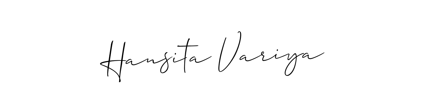 The best way (Allison_Script) to make a short signature is to pick only two or three words in your name. The name Hansita Variya include a total of six letters. For converting this name. Hansita Variya signature style 2 images and pictures png