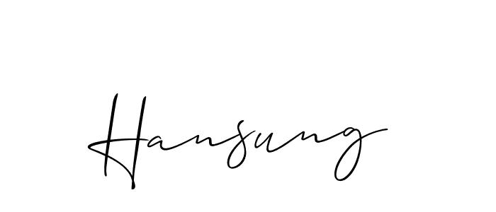 Use a signature maker to create a handwritten signature online. With this signature software, you can design (Allison_Script) your own signature for name Hansung. Hansung signature style 2 images and pictures png