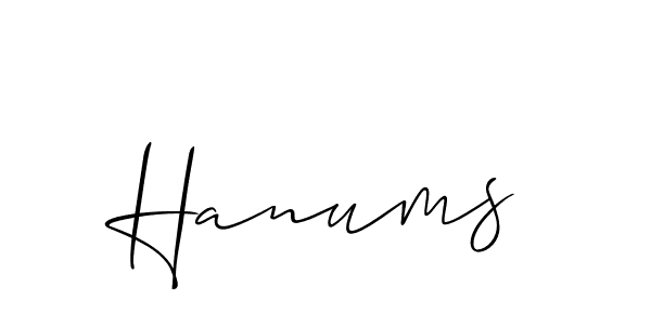 Design your own signature with our free online signature maker. With this signature software, you can create a handwritten (Allison_Script) signature for name Hanums. Hanums signature style 2 images and pictures png